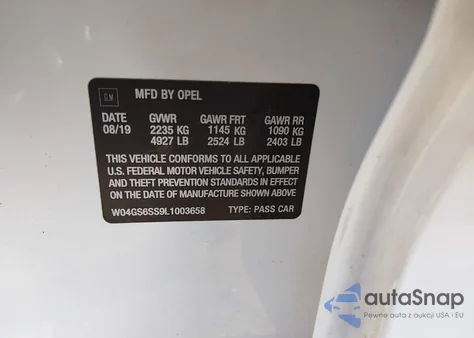 2020 Buick Regal Sportback Awd Gs z USA, uszkodzony, nr VIN W04GS6SS9L1003658